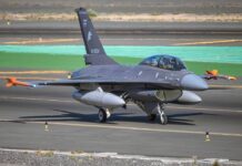 Foto: Cortesía de Manolo Acosta Zapata - F-16B SABCA 80-3615  ex ET-615 > M-1004 taxeando luego de Aterrizar en Gando.